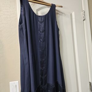 Nine West Navy Midi Dress with Embellished Details